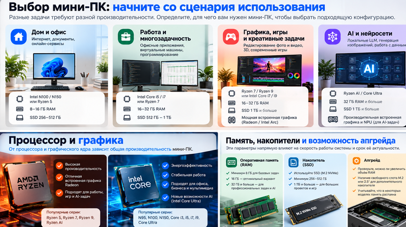 Выбор мини-ПК по сценарию использования